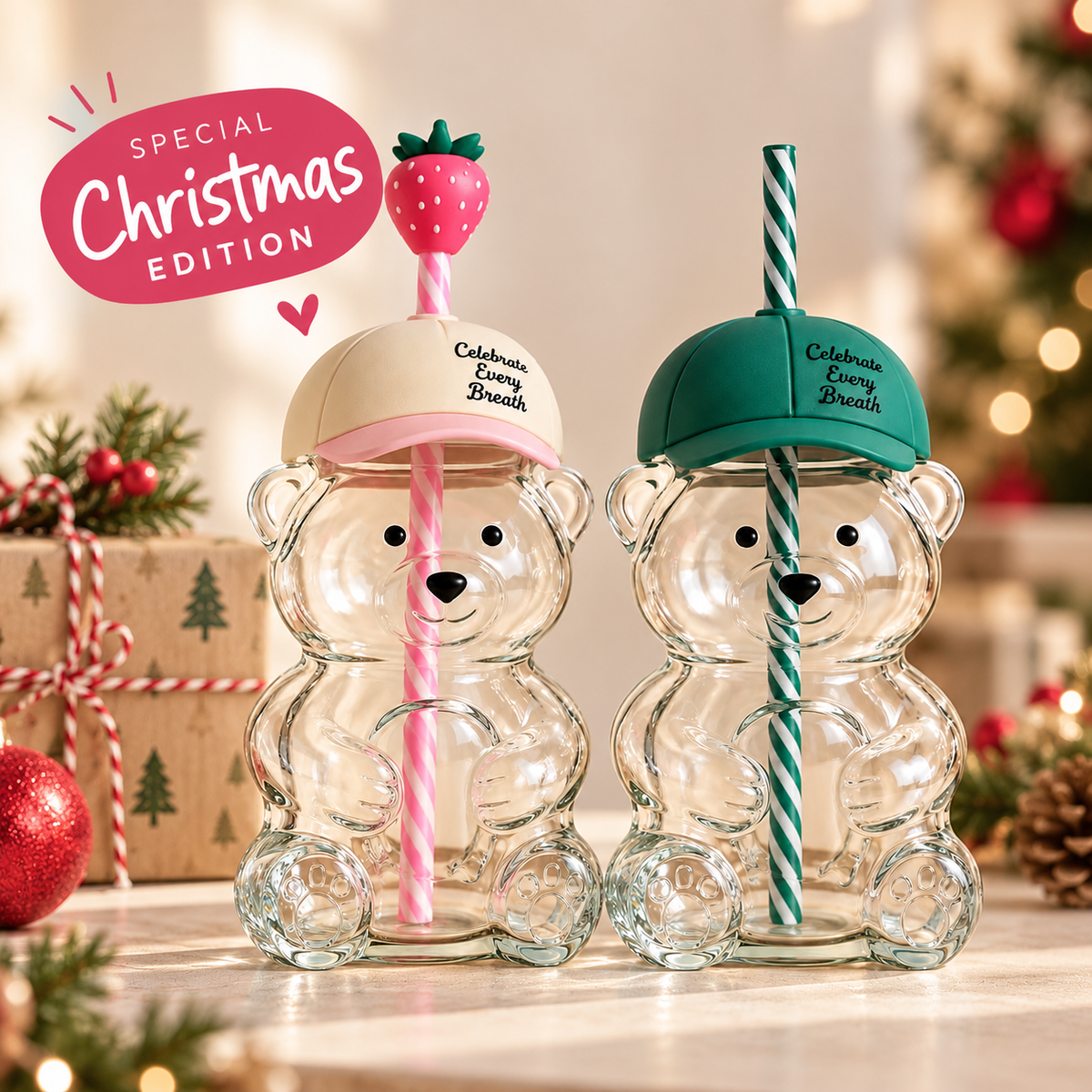 Beary Happy Glass Cup